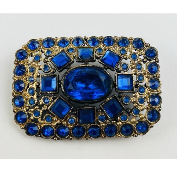 Unbranded Jewelry - Vintage Large Sapphire Blue Crystal Rhinestone Art Deco 1940s Brooch Pin Czech